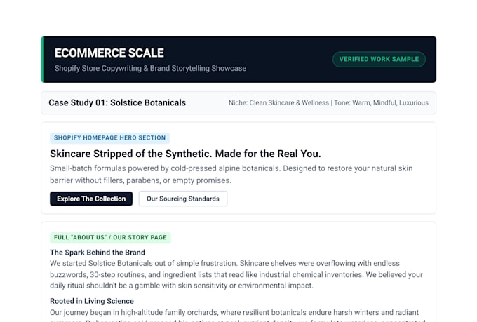 write compelling shopify about us page and website copy